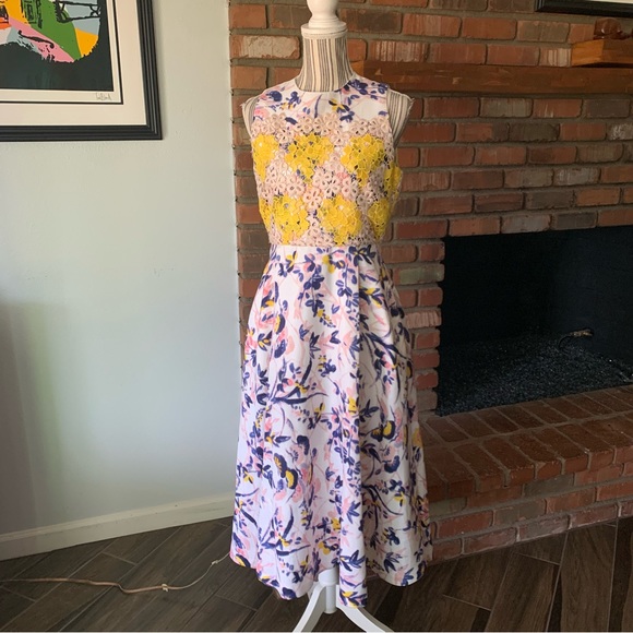 LK Bennett Dresses & Skirts - L.K. Bennett Ine Silk Lace Floral Midi A-Line Dress Dusk Pink Sz 8